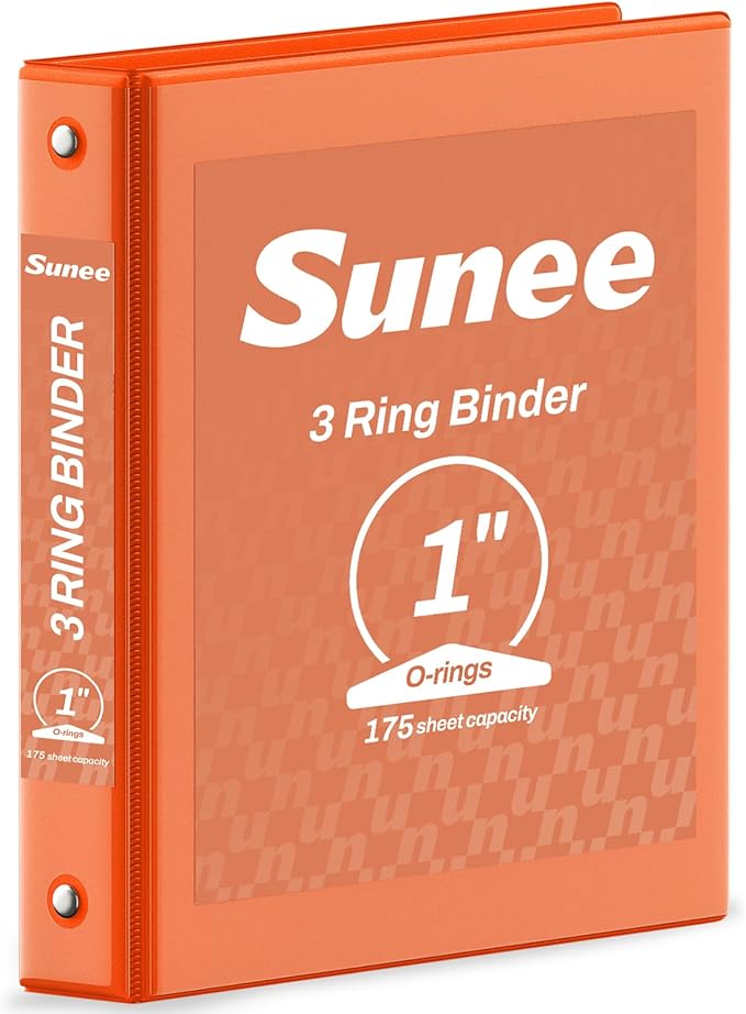 SUNEE 3 Ring Binder 1 Inch 1 Pack, Clear View Binder Three Ring PVC-Free (Fit 8.5x11 Inches) for School or Office Supplies, Orange
