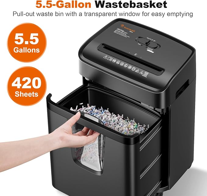 Bonsaii 12-Sheet Cross Cut Heavy Duty Paper Shredder for Home Office | P-4 Security Level, Jam-Proof System, 5.5Gal Pullout Bin with Casters, Shredder for CDs & Credit Card C282-A