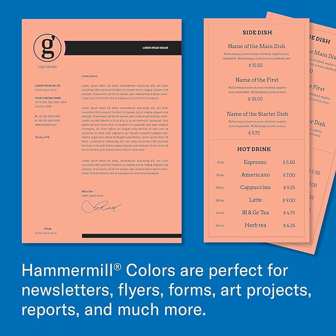 Hammermill 103119 Recycled Colored Paper, 20lb, 8-1/2 x 11, Salmon, 500 Sheets/Ream