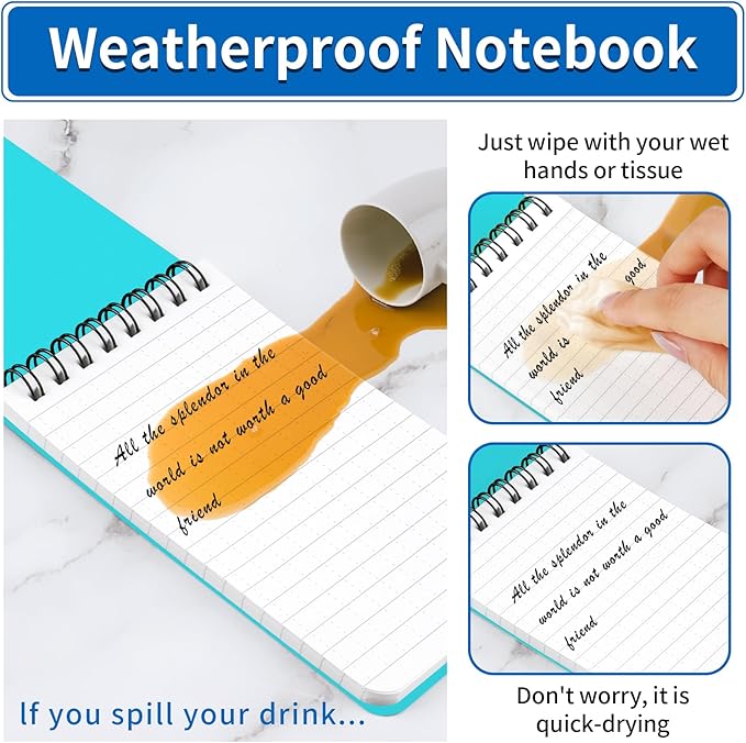 3 Pack Waterproof Notebook, 3 x 5 Pocket Notepad, All Weather Small Pocket Notebook Paper, Mini Spiral Notepad Police Notepad 100 Lined Pages for Outdoor Office