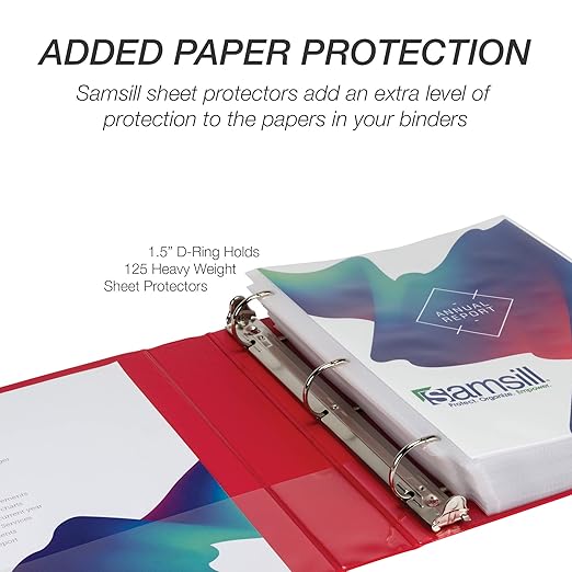 Samsill Durable 1.5 inch 3 Ring Binder, D Ring Binder, 100% Recycled Chipboard, Red, 4 Pack
