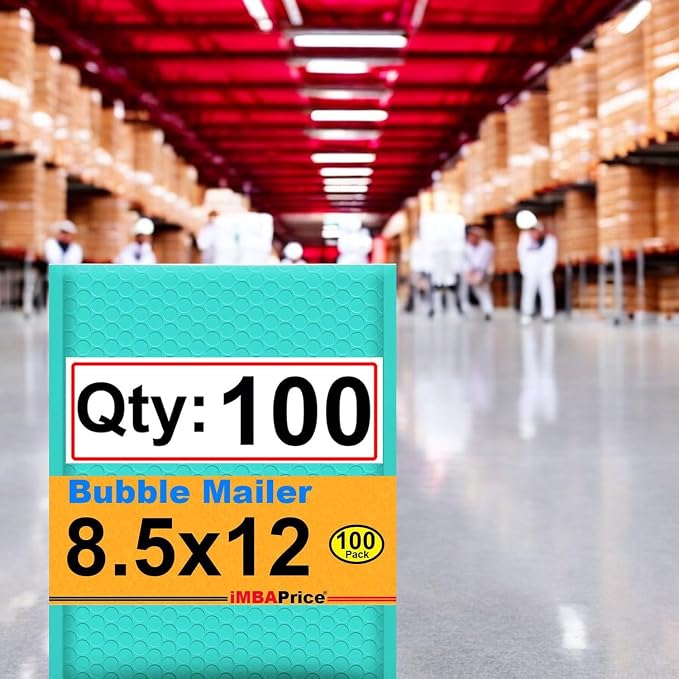 iMBAPrice 100-Pack #2 (8.5" x 12") Premium Hot Teal Color Self Seal Poly Bubble Mailers Padded Shipping Envelopes (Total 100 Bags)