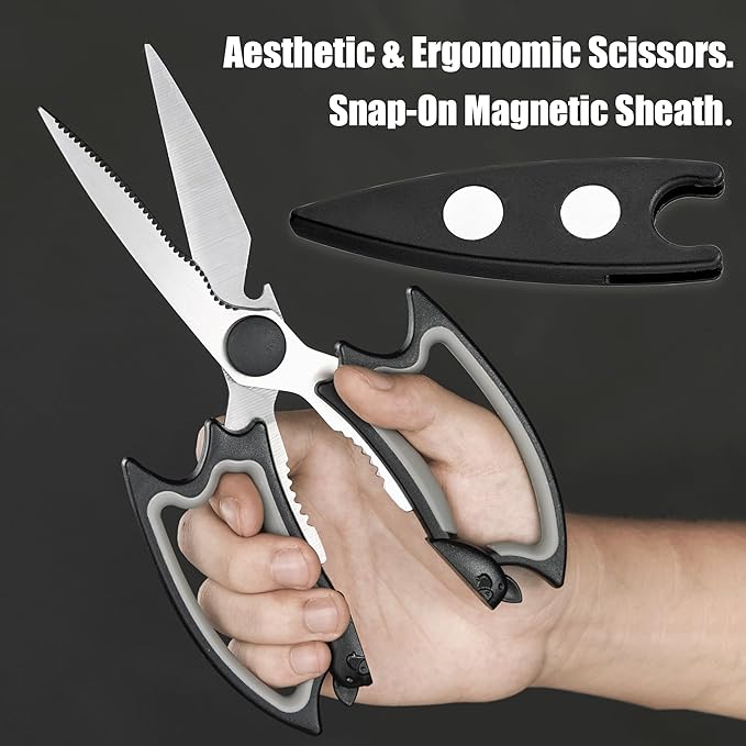 Kitchen Scissors All Purpose 2 Pack - Halloween Goth Cute Kitchen Shears - Heavy Duty Stainless Steel Cooking Shears for Cutting Meat, Food, Poultry - Featuring a Magnetic Protective Sheath