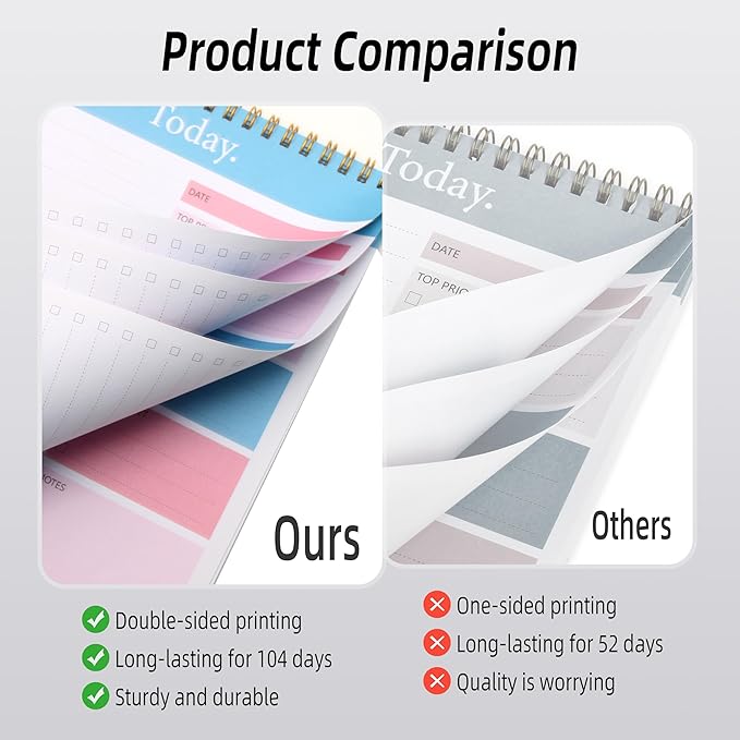 To Do List Notepad - Daily Planner Notepad Undated 52 Sheets Tear Off, 6.5" x 9.8" Checklist Productivity Organizer with Hourly Schedule for Tasks