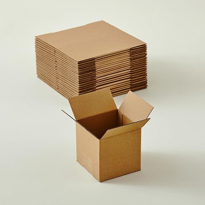 25 Packs Small Shipping Boxes 4X4X4 Inches, Kraft Corrugated Cardboard Boxes, For Small Business, Easy Assemble For Mailing, Moving, Packing And Storing