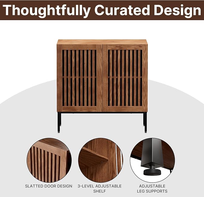 BVIUNTWO Set of 2 Accent Storage Cabinet with Doors and Adjustable Shelf,Freestanding Buffet Cabinet,Modern Sideboard Buffet Cabinet for Living Room,Dining Room,Kitchen, Hallway,Brown
