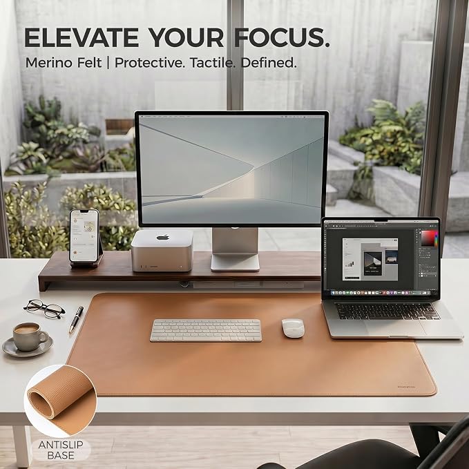 Large Desk Pad Non-Slip Desk Mat Protector for Keyboard Mouse Waterproof Vegan Leather Surface Faux Leather Laptop Mat Smooth Mouse Pad Premium Gift Tube Caramel Brown 47" x 23"
