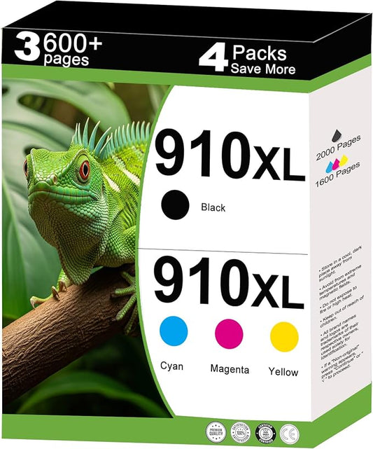 910XL Ink Cartridges High Yield Combo Pack Replacement for HP 910 XL Work for OfficeJet Pro 8020 8025 8028 8030 8035 8010 8015 8018 8022 Printers with V15.5.1 Chip (Cyan Magenta Yellow Black, 4-Pack)