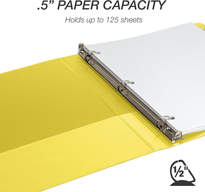 Samsill Durable 0.5 inch 3 Ring Binder, D Ring Binder, 100% Recycled Chipboard, Yellow