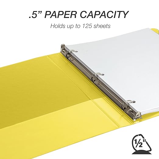 Samsill Durable 0.5 inch 3 Ring Binder, D Ring Binder, 100% Recycled Chipboard, Yellow, 12 Pack