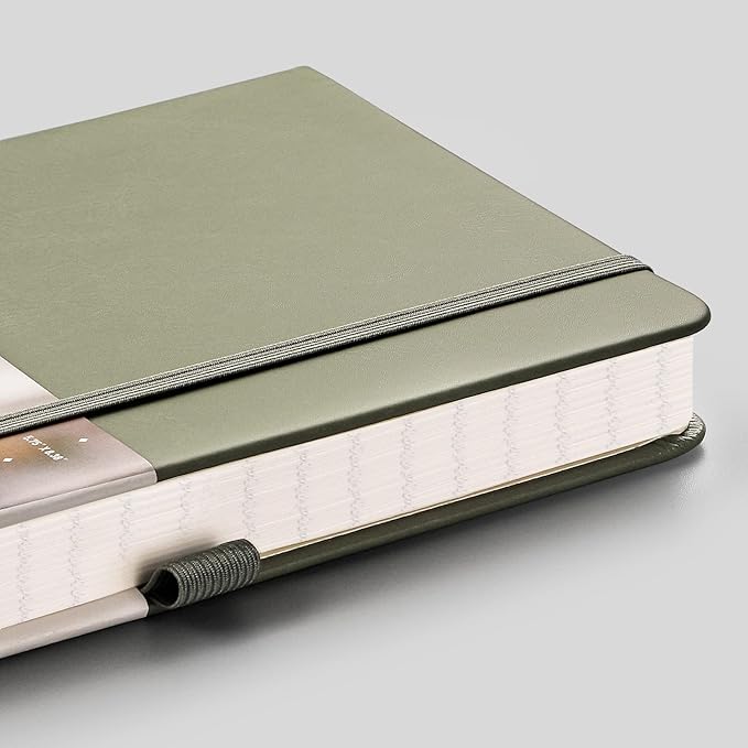 EMSHOI A5 College Ruled Notebook, 256 Numbered Pages 120GSM Ink-Proof Faux Leather Hardcover Lay-Flat Lined Journal for Work Office School Travel Writing, Small 5.75" x 8.38", Green