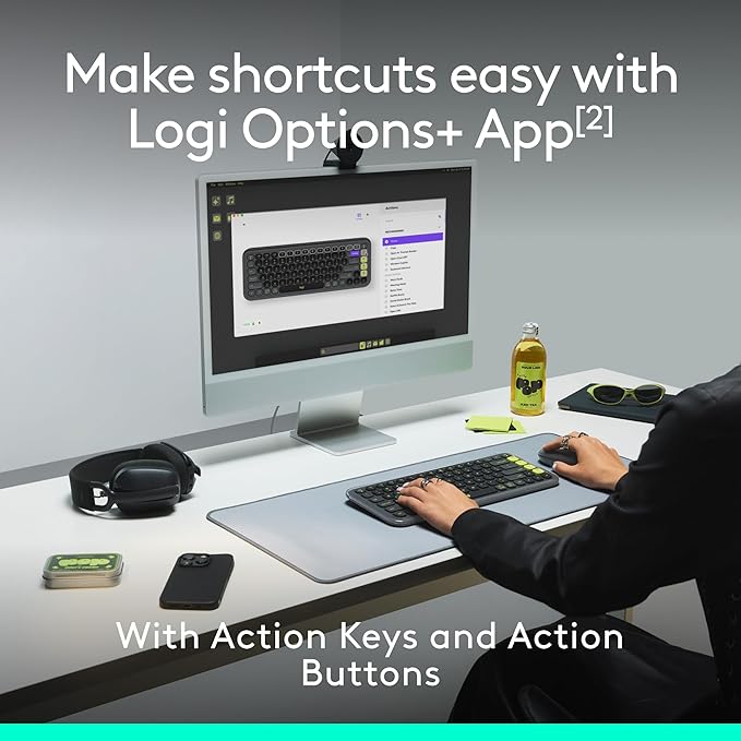 Logitech POP ICON Combo, Bluetooth Keyboard and Mouse Combo, Comfortable Typing, programmable Keys and Buttons, Quiet clicks, Easy-Switch up to 3 Devices - Graphite and Off-White
