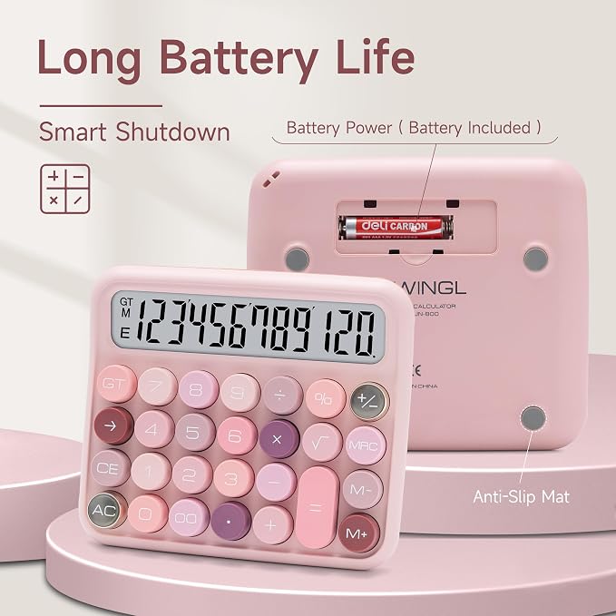 VEWINGL Mechanical Keyboard Calculator, 12 Digit LCD, Big Buttons | 5-Inch Display with Large Round Keys and 15° Tilt for Office, School, Home, and Everyday Use