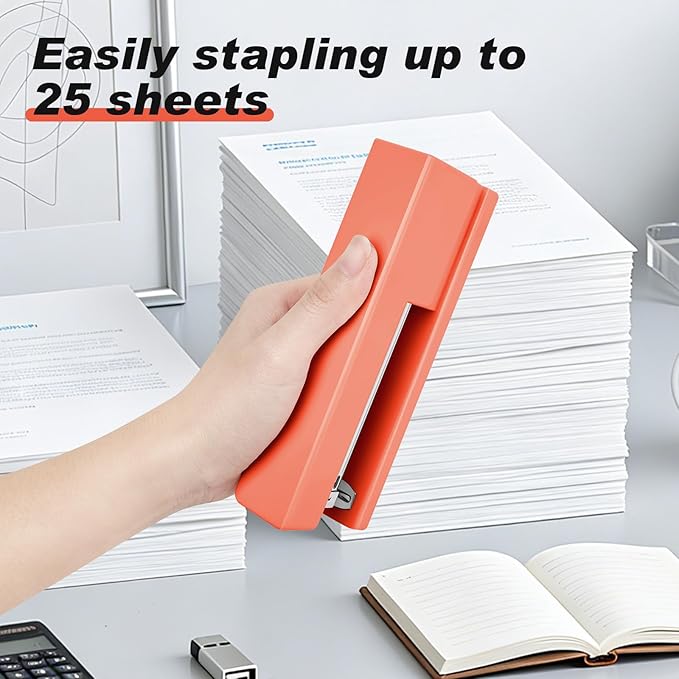 Office Desktop Stapler - 25 Sheet Capacity with 830 Staples and Staple Remover,Staplers for Desk,Non-Slip for School, Home, Orange