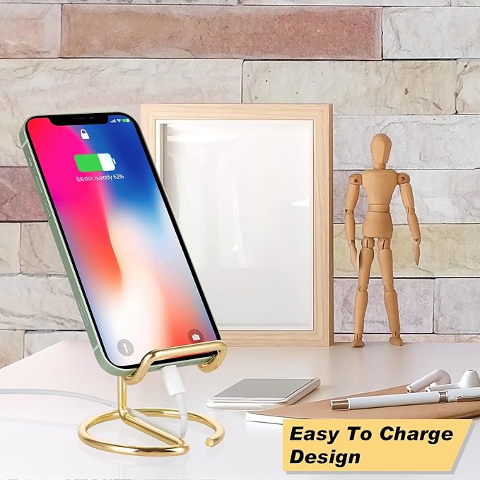 ROPOSY 2 Pack Cell Phone Stand for Desk, Gold Phone Holder Desk Accessories