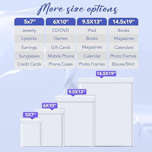 Fuxury Bubble Mailers 5x8.6" 800 Pack White Waterproof Padded Envelopes Usable Size 5x7" Self Seal Bubble Envelopes Padded Mailers Shipping Bags for Mailing Jewelry Makeup Small Business