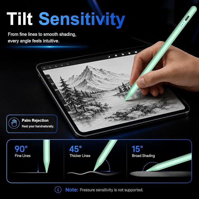 Stylus Pen for Apple iPad 2018-2026 for Note-Taking Drawing Green | 15Min Fast Charge iPad Pencil with High Precision, Tilt Sensitivity, Palm Rejection on iPad 6-11/Air/Pro/Mini, No Pairing