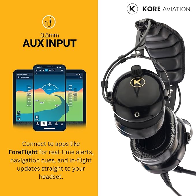 KA-1 General Aviation Headset for Pilots - Mono and Stereo Compatibility, Passive Noise Reduction, Noise Canceling Microphone, Gel Ear Seals, Adjustable Headband & Headset Bag