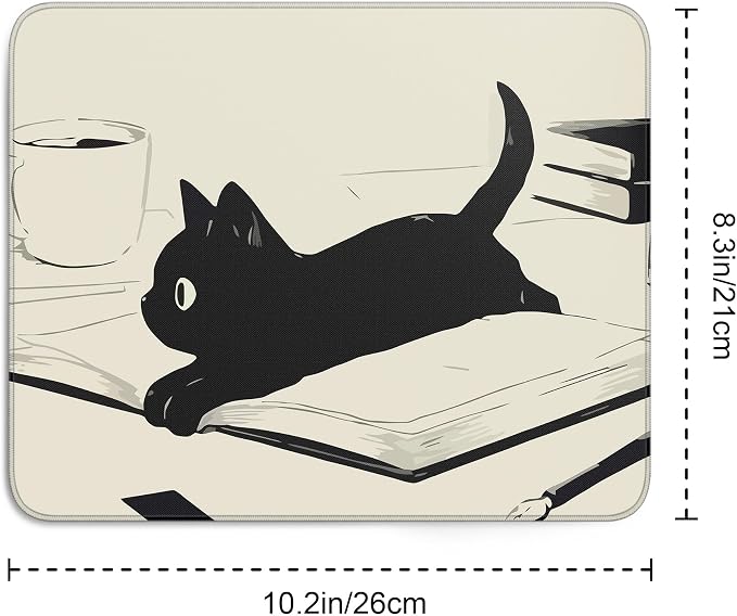 Cute Black Cat Mouse Pad,Kawaii Anime Cat Mouse Pads for Wireless Mouse Desk Accessories,10"X8" Travel Mousepad with Non-Slip Rubber Base, Stitched Edge Mouse Pads for Desk,Computers,Laptop,Office