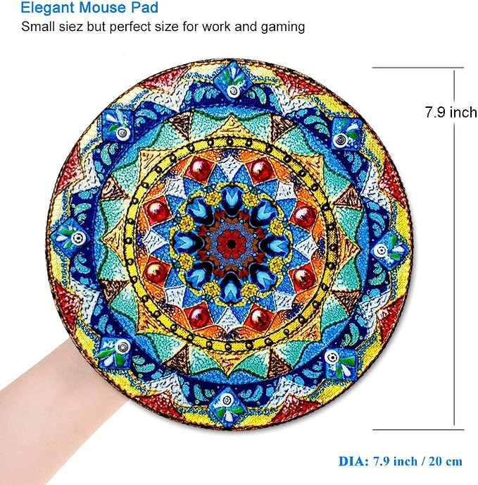 BOSOBO Mouse Pad, Round Mandala Mouse Mat, Small Mousepad with Designs, Non-slip Rubber Mouse Pad with Stitched Edge, Customized Mouse Pad for Women Girls Office Dorm Computer Laptop, 7.9 x 7.9 Inch