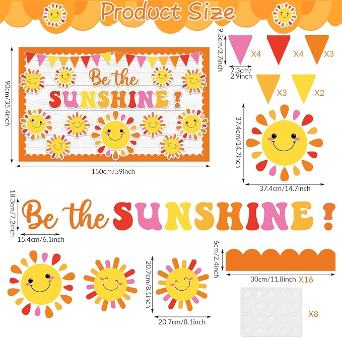 Sun Bulletin Board Set Sunshine Bulletin Board Decorations Be The Sunshine Paper Cutouts Classroom Decorations for Summer Back to School Office Home Chalkboard Decor Wall Door