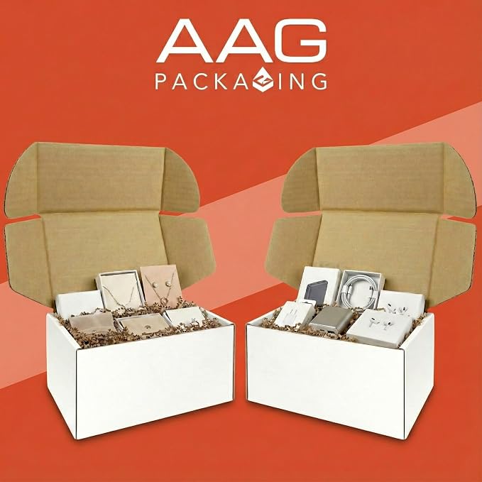 Corrugated Shipping Box Mailers, Kraft Brown, Triple-Layer Board Secure Slot Closure (White, 6"x4"x3" / Set of 20)