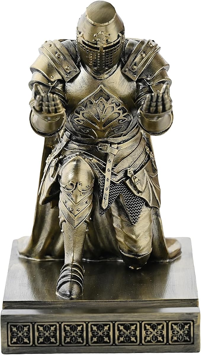 Medieval Templar Vanguard Officer Knight Pen Holder Desk Organizers Bronze | Pencil Stand Paperweight Desktop Decoration Accessories Cell Phone Stand with a Fancy Sword for Medieval Warrior Enthusiast