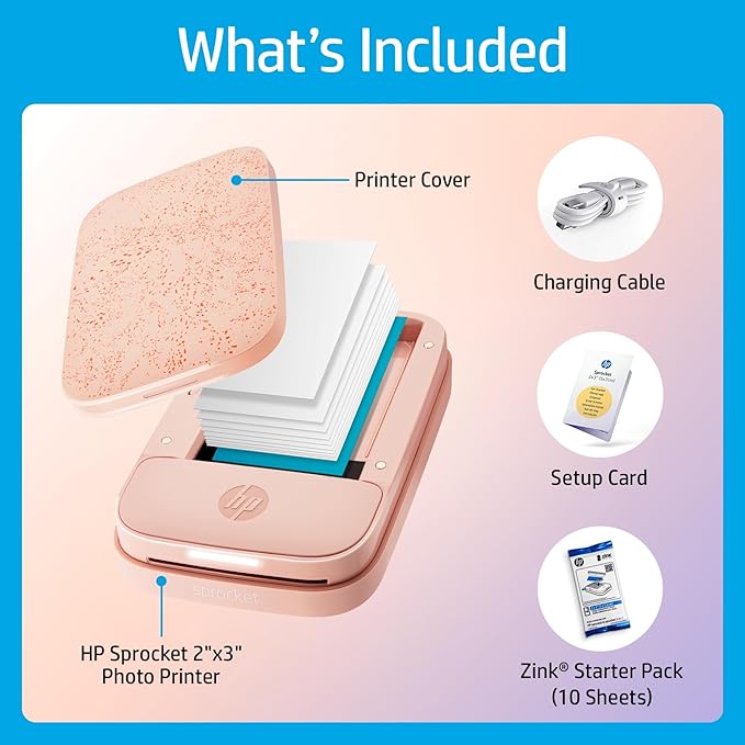 HP Sprocket Portable 2x3 Inch Instant Photo Printer (Blush Pink) Print Pictures on Zink Sticky-Backed Paper From Your iOS & Android Device