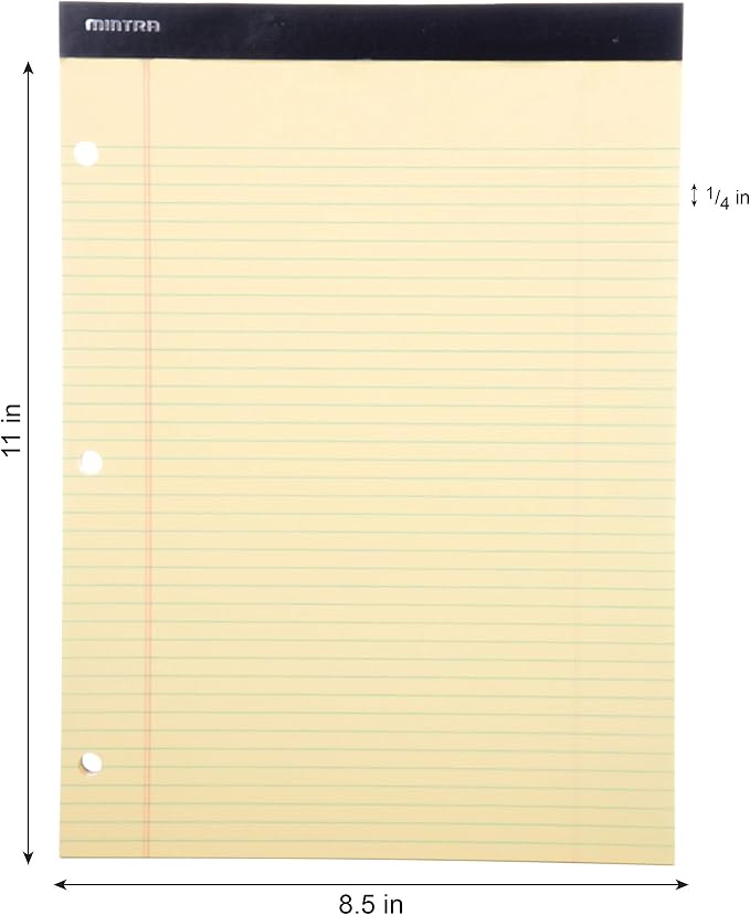Mintra Office Canary Legal Pads - With Micro-perforated sheets, Smooth-lined paper, Ideal for Office Tasks, Assignments or Notes, Meetings, and Journaling, 3 pack Narrow Ruled, Double Pad, 8.5"x11"