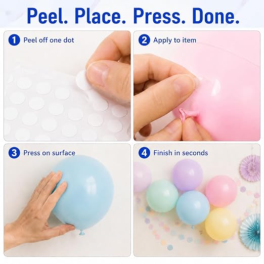 1000PCS Clear Glue Dots Double Sided Removable 10mm for Balloon Crafts DIY | Clear 10mm Dots on 10 Sheets, Peel-Press-Stick for Balloons, Photos, Crafts, Removable from Walls, Glass, Paper—No Remains