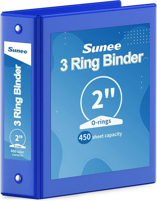 SUNEE 3 Ring Binder 2 Inch 1 Pack, Clear View Binder Three Ring PVC-Free (Fit 8.5x11 Inches) for School or Office Supplies, Cobalt Blue