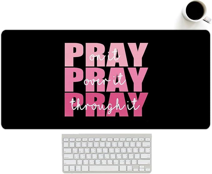 UTELKA Black Pink Desk Mat, Pink Christian Computer Mat 23x12 | Religious Desk Matt for Desktop, Pink Christian Office Decoration, Pray over it Pray Through it, Bible Verses, Church Gifts