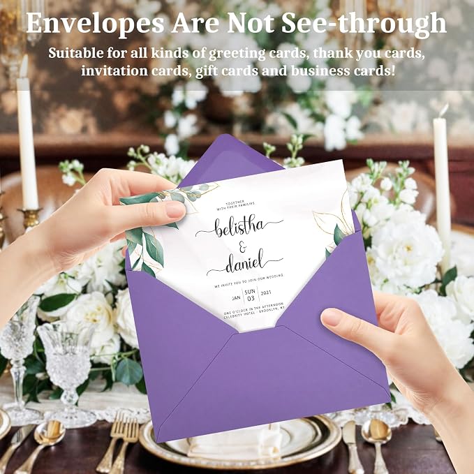 50 Pack A7 Envelopes, Dark Purple Greeting Card Envelopes Self Seal, 5.24 x 7.24 in Envelopes for Birthday Graduation Baby Shower Wedding Invitation Cards