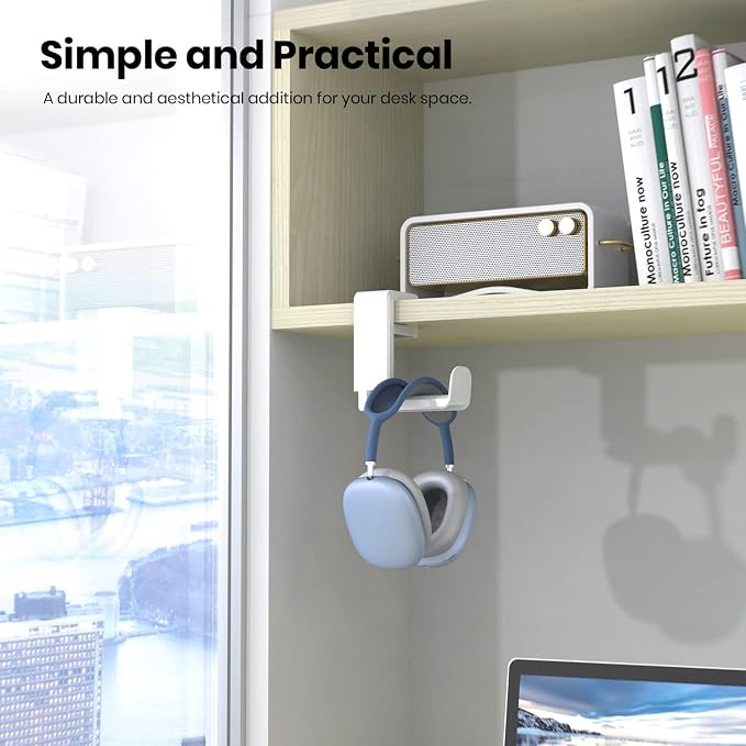 EURPMASK Rotating Headphone Stand,Adjustable Clamp-on Headset Holder Hanger | 360 Degree Swivel,Headset Hook Under Desk,No Residue,Cable Organizer,Soft Rubber Pads,Keep Headphones Secure&Desk Tidy,Black