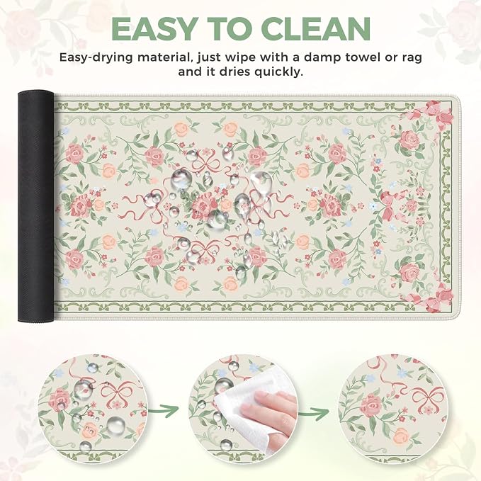 iCasso Green Desk Mat,Cute Desk Pad for Keyboard and Mouse | Anti-Slip Large Gaming Computer Mat,Soft Lycra Surface Laptop Pad Women,Aesthetic Girly Desk Cover for Home Work