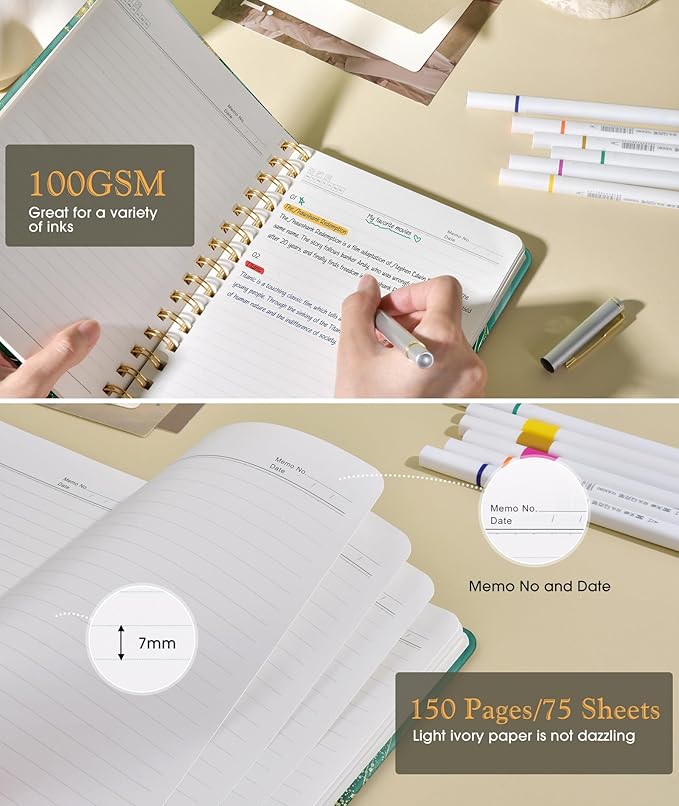 Lined Spiral Journal Notebook for Women, A5 Cute Hardcover Spiral Journals for Writing, 150 Pages Pretty College Ruled Notebooks for Work & Note Taking, 5.75" x 8.38", Slate Marble