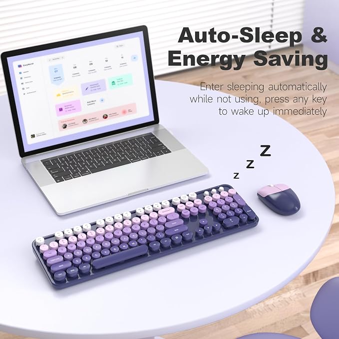 MOFII Wireless Computer Keyboard and Mouse Combo, Typewriter Full Size Keyboard with Number Pad and 2 in 1 USB Connected Mouse for PC Laptop Desktop Windows (Purple)