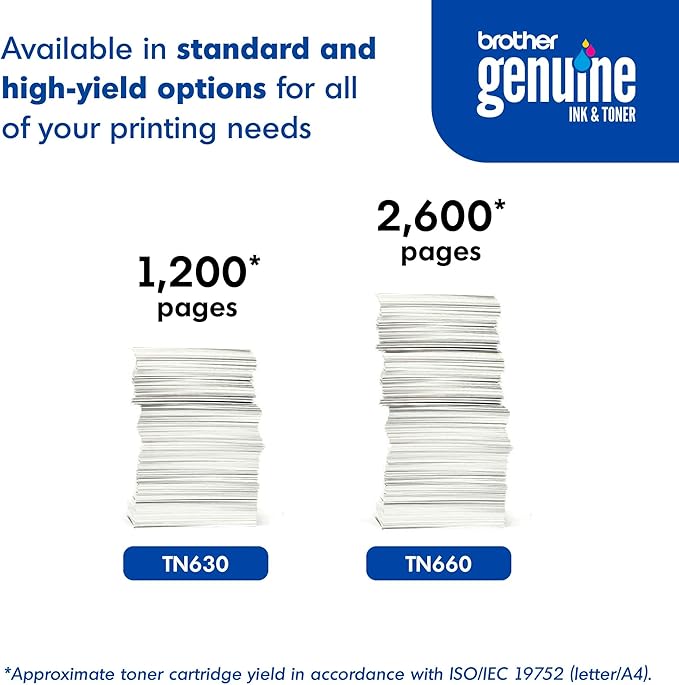 Brother Genuine High Yield Toner Cartridge, TN660, Replacement Black Toner, Page Yield Up to 2,600 Pages, Amazon Dash Replenishment Cartridge, Black, 1 Pack