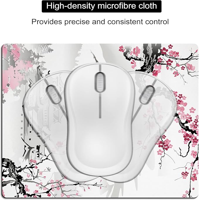 Small Mouse Pad Cute, Mini Mouse Pads for Wireless Mouse and Laptop, Travel Mousepads with Designs - Japanese Cherry Blossom/Sakura, Portable Mousepad with Non-slip Rubber Base - 5.5 x 7 Inch