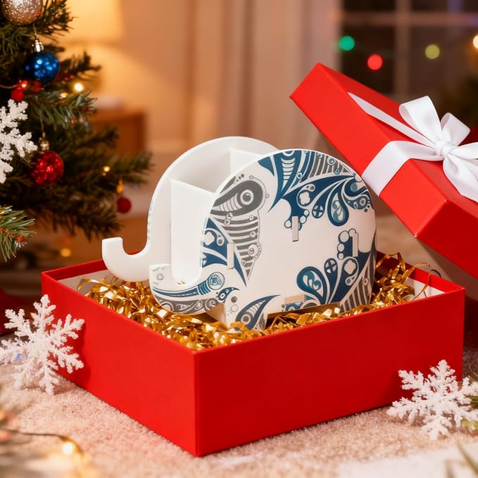 MOKANI Pen Pencil Holder for Desk Cute Elephant Gifts Desk Organizer Marker Makeup Brush Holders Workspace Organizers Office Decor Accessories with Phone Stand Christmas Gifts For Women Men Adults