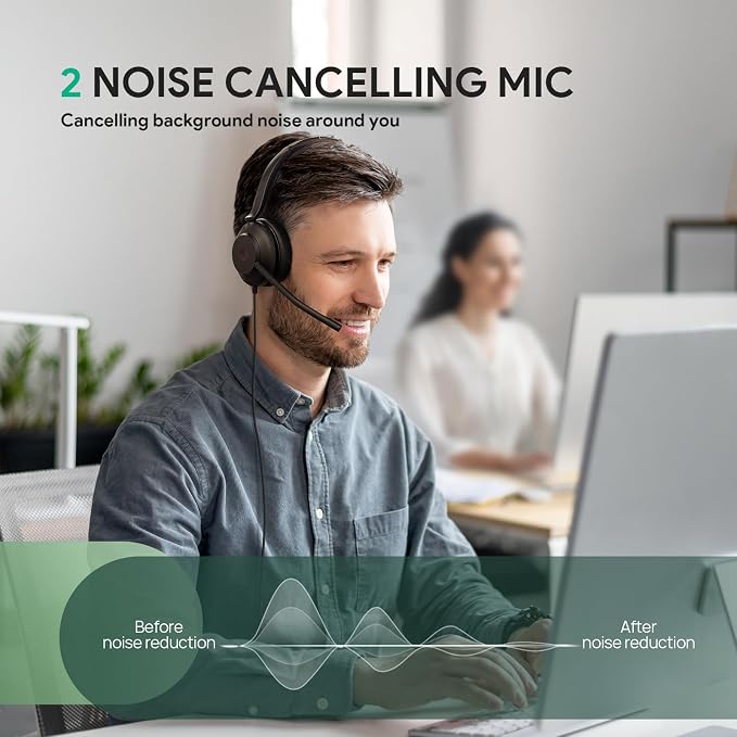Yealink UH35 Wired Headset,USB-A,AI Noise Canceling Mic,Call Control,On-Ear (Pack of 2)