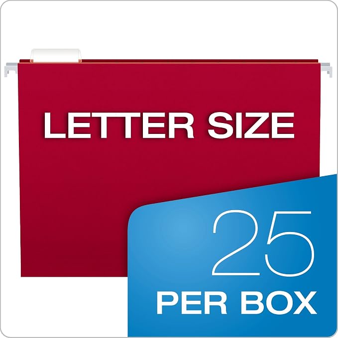 Pendaflex Hanging File Folders,Letter Size,Assorted Colors,1/5-Cut Adjustable Tabs,25 Per Box (81663),(Pack of 10)