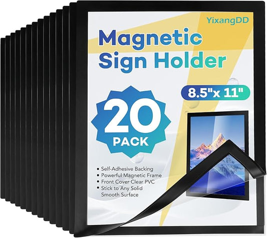 YixangDD 20 Pack Magnetic Sign Holder 8.5 x 11, Self-Adhesive Magnetic Wall Mount Sign Holder, Magnetic Document Holder for Wall Window Office Poster Store