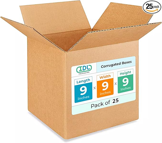 Small Cube Moving & Shipping Boxes 9"L x 9"W x 9"H (25-Pack) - Extra Strength 200 lb vs Regular - USA-Made Corrugated Packing Boxes for USPS/UPS/FEDEX - Moving Box - Small Packing Box by IDL Packaging