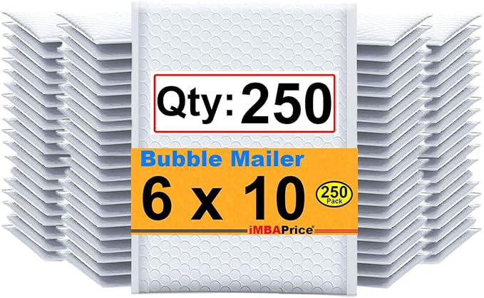 iMBAPrice - 250#0 (6" x 10") Pure White Color SELF Seal Poly Bubble MAILERS Padded Shipping ENVELOPES (Total 250 Bags)
