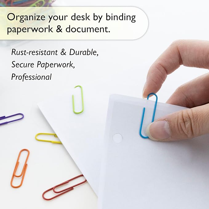 2 Pk, Bazic Vinyl-Coated #1 Regular Assorted Paper Clips, 33mm, 200 Per Pack