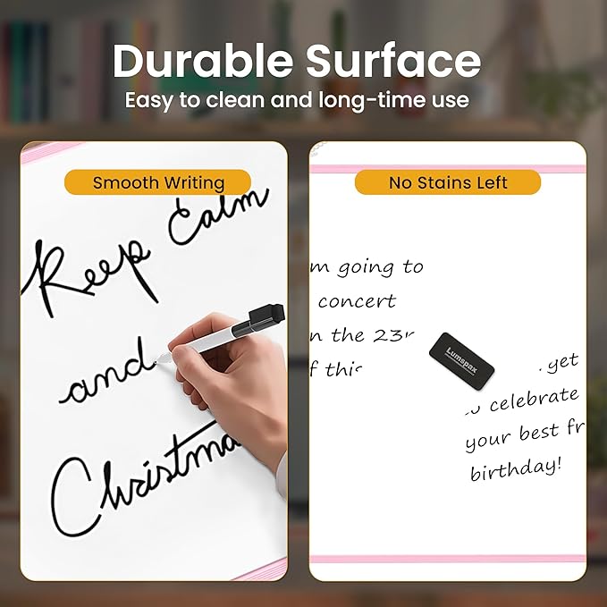 Dry Erase Board for Wall, 24" x 18" Double-Sided Hanging White Board with 6 Markers, 6 Magnets and 3 Mini Sticky Notes, Portable Whiteboard for Home, Office, School, Pink Frame