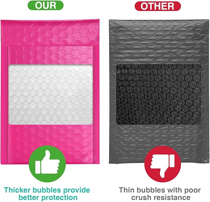 Metronic Hot Pink Bubble Mailers 4x8 Inch 50 Pack Waterproof Padded Envelopes Usable Size 4x7 Self Seal Adhesive Bubble Envelopes Padded Mailers for Small Business Mailing Envelopes for Jewelry, Card