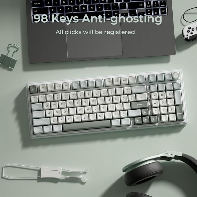 RK ROYAL KLUDGE R98 Pro Creamy Mechanical Keyboard, 96% Wired Gaming Keyboard RGB Backlit with Number Pad and Volume Knob, Gasket Mount, MDA Profile PBT Keycaps, Hot Swappable Pre-lubed Tactile Switch