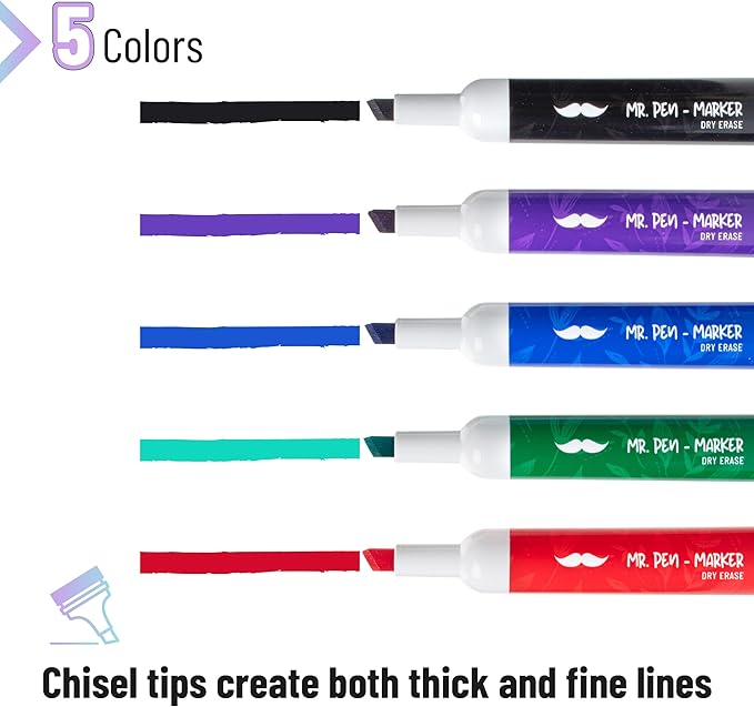 Mr. Pen- Dry Erase Markers, 36 Pack, Assorted Colors, Low Odor Ink, Chisel Tip, Bulk White Board Markers Dry Erase, Ideal for Classroom, Back to School Supplies, Teachers, Office, Whiteboard & Home